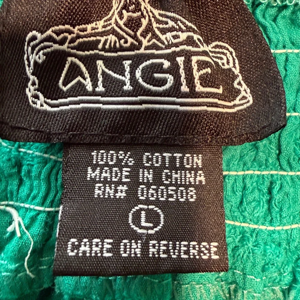 Angie Green Crochet Lace Babydoll Embroidered Top Large Boho Y2K Hippie Cottage - Picture 2 of 9